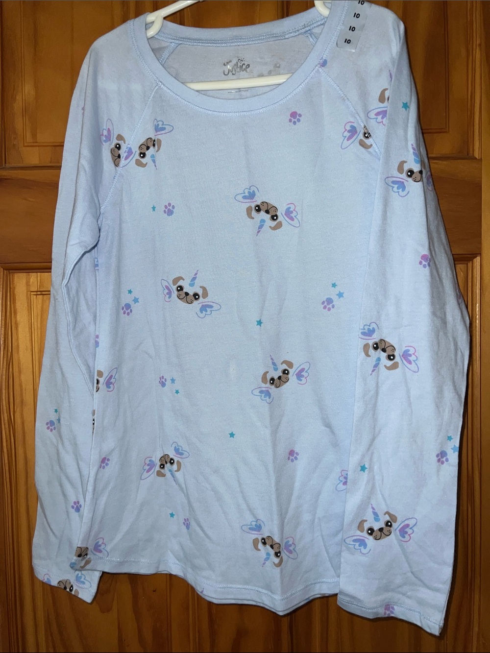 Justice Light Blue Long Sleeve Tee with Puppy and Wing Motif
